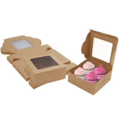 Afbeelding van Belle Vous Bruine Papieren Kraft Bakkerij Gebaksdozen met Vensters (50 Stuks) 15,2 x 15,5 6,3 cm Wegwerpverpakkingen Koekjes, Cupcakes, Desserts &amp; Taarten