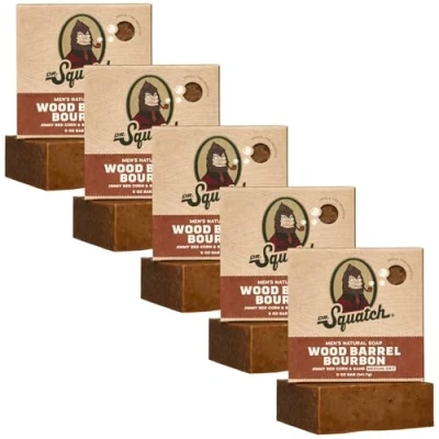 Afbeelding van Dr. Squatch Mannen Bar Zeep 5 Pack Hout Vat Bourbon Alle Natuurlijke voor Bars Ruikt naar Barrel Aged