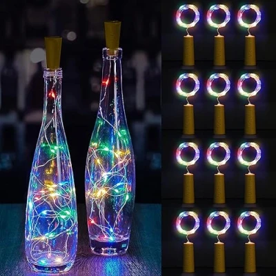 Afbeelding van Vicloon Flesverlichting, 12 stuks Lichtslingers Wijnverlichting met Kurk, 2M 20 LED&#039;s Koperdraad Batterijaangedreven Kleurrijke Verlichting DIY Decoratie voor Feesten, Bruiloft, Buiten