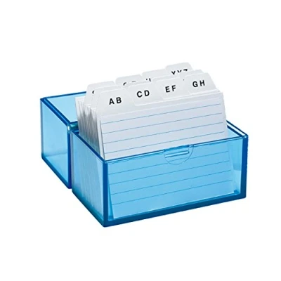 Afbeelding van Wedo 2508303 indexbox DIN A8 dwars van kunststof, inclusief 100 indexkaarten, 150 kaarten, wit/gelinieerd/transparant blauw