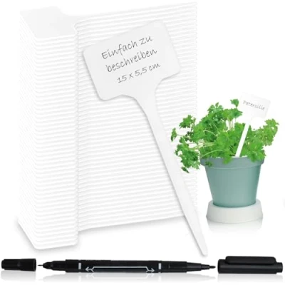Afbeelding van COM FOUR® 50x plantenlabels met tweepuntsmarkering insteeklabels 15 cm voor kamers, balkons, tuinen plantenstokken etikettering kweekstokken perken, bloempotten
