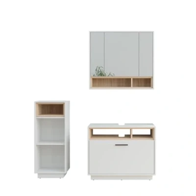 Afbeelding van Vicco Beatrice wastafelonderkastBadkamermeubelset 3 stuks met midi eenheid Wit/Sonoma