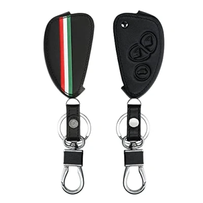 Afbeelding van kwmobile autosleutelhoes compatibel met Alfa Romeo 3 knops inklapbare autosleutel Hoesje van imitatieleer in groen/rood/zwart Italiaanse Strepen