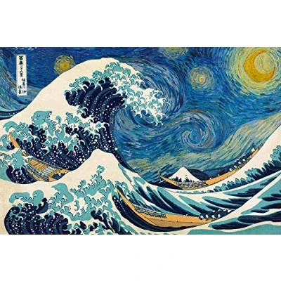 Afbeelding van Starry Night Great Wave Of Kanagawa Poster Vincent van Gogh (91,5 cm x 61 cm)