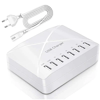 Afbeelding van USB oplader, 40 W, 8 poorts desktop multi laadhub met intelligente detectie, poort oplaadstation voor smartphones, tablets en andere apparaten (wit)