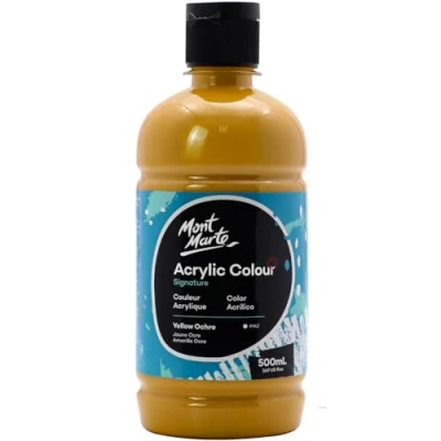 Afbeelding van MONT MARTE Signature Oker gele acrylverf, 500 ml, semi matte afwerking, geschikt voor canvas, hout, stof, leer, karton, papier, MDF en ambachten