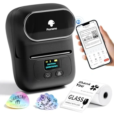 Afbeelding van Phomemo M110 labelprinter, thermische mini, bluetooth, handheld printer, voor kleding, supermarkt, detailhandel enz., compatibel met Android en iOS, zwart