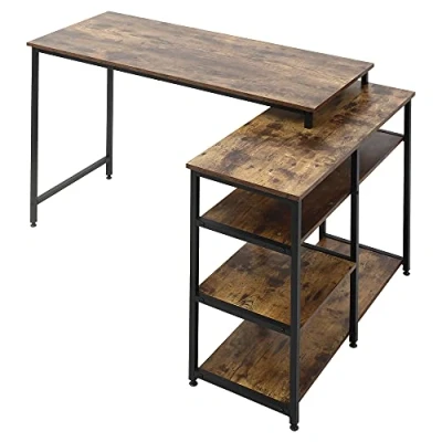 Afbeelding van HOMCOM hoekbureau hoektafel PC bureau computertafel kantoor tafel plank lade L vorm spaanplaat metaal rustiek bruin 135 x 90 79 cm