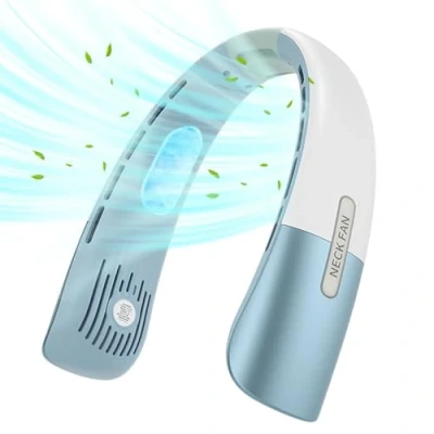 Afbeelding van Qsocksy Draagbare nekventilator, 5000mAh handsfree ventilator met 5 instelbare snelheden, USB oplaadbare persoonlijke digitaal display, hoofdtelefoonontwerp, bladloze hangende