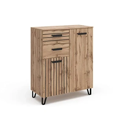 Afbeelding van Vicco Dressoir &quot;Amber&quot;, Eiken/Zwart, 80 x 100 cm