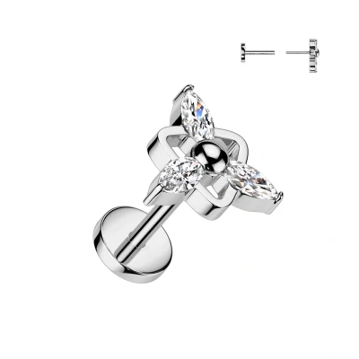 Afbeelding van Piercing steen center marquise push in 0.8x6 zilver