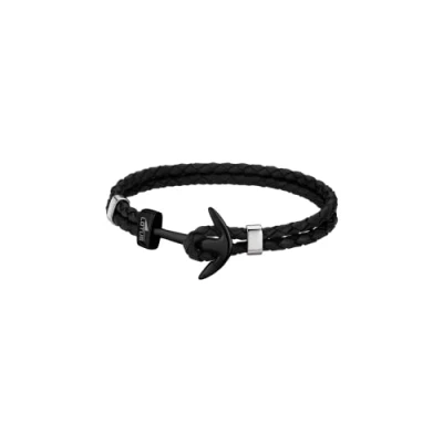 Afbeelding van Lotus style LS1832 2/6 ankerarmband zwartkleurig staal zwart leer 21cm