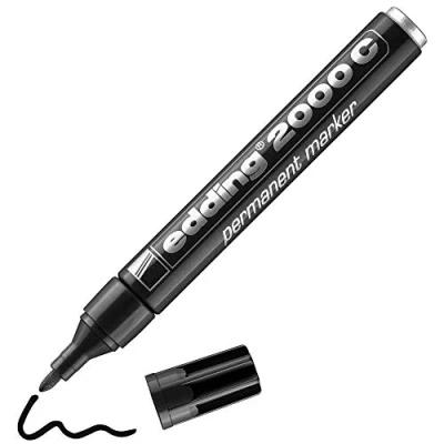 Afbeelding van edding 2000 C permanente marker, zwart, 1 stift, ronde punt 1,5 3 mm, sneldrogend, water en veegbestendig, voor karton, kunststof, hout, metaal, universele marker