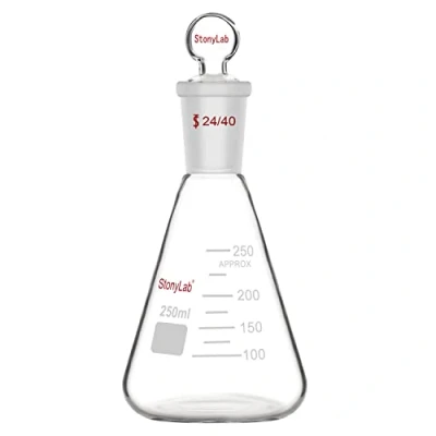 Afbeelding van stonylab Glas 24/40 Erlenmeyer kolf met Stop, 250 ml Borosilicaatglas Zware Wandkolf Standaard Tapervormige Buitenste Gewricht en Glazen Stop