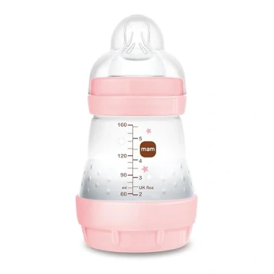 Afbeelding van MAM Easy Start anti Colic A118 Drinkfles, koliekfles met zuiger, 1 van SkinsofTM Ultra Soft siliconen voor baby&#039;s vanaf 0 maanden, 160 ml, roze, zelfsteriliseerbaar in 3 minuten
