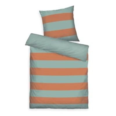 Afbeelding van Herding TOM TAILOR Beddengoed Bold Stripes Dark Navy &amp; Sunny Sand, 80 x cm + 135 200 cm, 100% katoen/renforcé, met omkeerbaar motief en gekleurde merkritssluiting