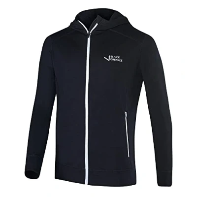Afbeelding van Black Crevice merino herenjack met capuchon, hoogwaardige jas, jas voor heren van 70% merinowol en 30% polyester, temperatuurregulerende hoodie, trui, mulesingvrij, zwart, M