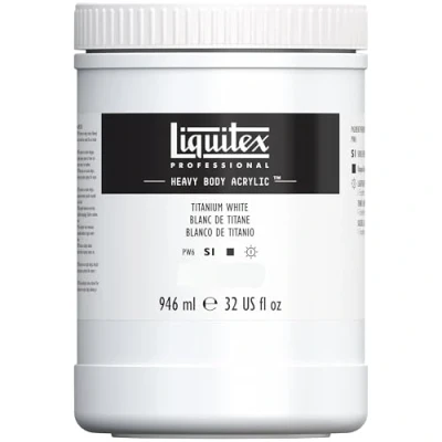 Afbeelding van Liquitex 4413432 Professionele acrylverf voor zwaar gebruik in kunstenaarskwaliteit met uitstekende lichtechtheid en boterachtige consistentie, pot van 946 ml titaniumwit