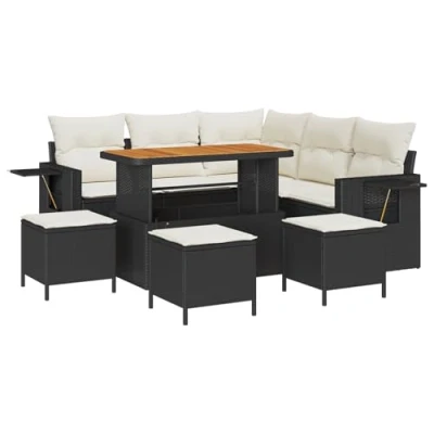 Afbeelding van vidaXL 9 delige tuin sofa set met kussens zwart poly rattan acacia