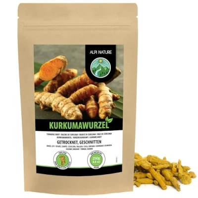 Afbeelding van Alpi Nature Curcuma wortelsnede (250 g) kurkumawortel kurkuma thee stukken gemalen 100% natuurlijk zonder additieven gesneden wortel