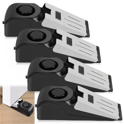 Afbeelding van Set van 4 deurstoppers, alarm, 120 dB, luide draagbare wig, ingangsalarm, deurstopper met antislip rubber en alarmwig voor deur, diefstalbeveiliging, veiligheid woonhuizen