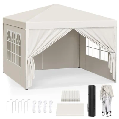 Afbeelding van WOLTU 2441 Partytent, waterdichte vouwtent, zonwering, feesttent met zijwanden, tent voor in de tuin, terras, camping, festival, pagodetent Oxford metalen frame, 3 x m, groen