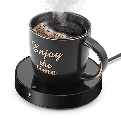 Afbeelding van Suewow Koffiewarmer, kopjeswarmer, tafel elektrische drankwarmer met 3 temperatuurinstellingen, automatische aan/uit en power off bescherming (zwart)