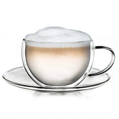 Afbeelding van Creano Thermo kop dubbelwandige thee/latte macchiato cappuccino met schotel 250 ml