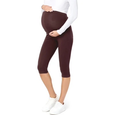Afbeelding van BE Mammy BE20 229 LE Dames Capri Zwangerschapsleggings 3/4 Lengte Katoen Elasthan Yogabroek Bruin S