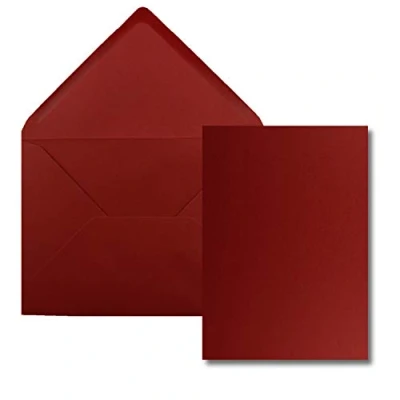 Afbeelding van kaarten met enveloppenset enkele DIN A5 14,8 x 21 cm donkerrood enveloppen C5 15,4 22 natte plakrand
