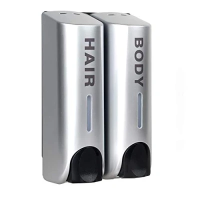 Afbeelding van Zeepdispenser Duo voor douchegel shampoo, spoeling, ABS wandhouder, zilver