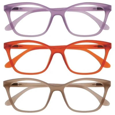 Afbeelding van OPULIZE KAT Leesbril 3 Pack Kattenoog Montuur Paars, Oranje, Taupe Heren &amp; Dames Veerscharnieren RRR59 5GU +2.50