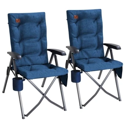 Afbeelding van EVER ADVANCED Campingstoel, opvouwbaar, in 4 posities tot 150 kg, klapstoel, 6 cm dik, gevoerd met zijzak, drankhouder, tuinstoel, hoge rugleuning, visstoel voor camping, tuin, balkon