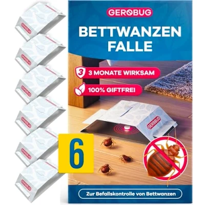 Afbeelding van Gerobug Bedwantsval, 6 stuks, effectieve lijmvallen met sterk lokmiddel voor vroegtijdige detectie van bedwantsen, monitoring zonder chemicaliën en direct klaar gebruik, tips de