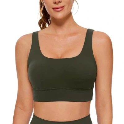 Afbeelding van CRZ Yoga Butterluxe Womens U Back Sport BH met Scoop Neck Gewatteerde Low Impact Bra Workout Crop Top Ingebouwde Olijfgroen XS