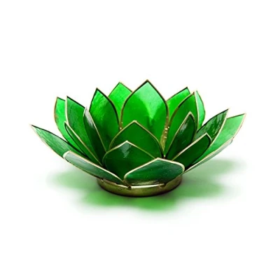 Afbeelding van FindSomethingDifferent Lotus Thee Kaars Licht Houder Capiz Shell Groen Chakra 4
