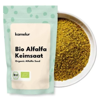 Afbeelding van Kamelur 1 kg biologische alfalfa spruiten zaden luzerne BIO, kiemzaad zonder toevoegingen in biologisch afbreekbare verpakking