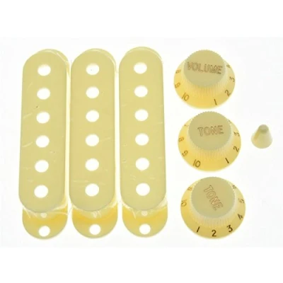 Afbeelding van KAISH Aged White ST Strat Pickup Covers Knoppen en 5 Manier Schakelaar Tip Cap