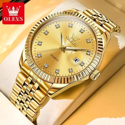 Afbeelding van HO24 O5526G.g : Olevs edelstalen Herenhorloge, goudkleurig, model 5526G