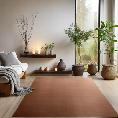 Afbeelding van Laagpolig vloerkleed, Unicolor Monochroom, Vloerkleed Bruin, 60 x 110 cm, Tapijten in moderne stijl, Tapijt woonkamer