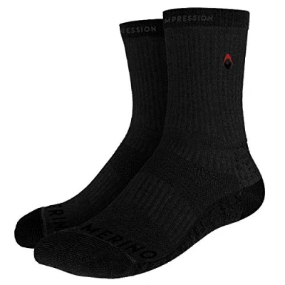 Afbeelding van NV Compression Merino Wol Winter Crew Compressie Sokken (Zwart/Grijs, Klein)