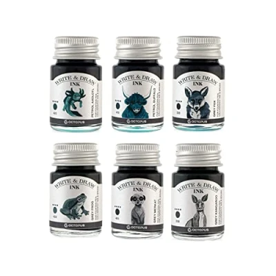 Afbeelding van Octopus Write and Draw Ink Set MOUNTAIN, watervaste inkt voor schrijven en tekenen, kalligrafie inkt, lichtechte tekeninkt vulpen, glaspen, penseel, 6 x 10 ml