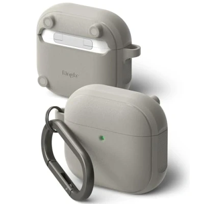 Afbeelding van Ringke Hoes voor Airpods 4 2024, Onyx Magnetic Case Schokbestendig Anti verlies kras Beschermhoes Oortelefoon Cover met MagSafe Hoesje (Inclusief Karabijnhaak) Warm Grijs