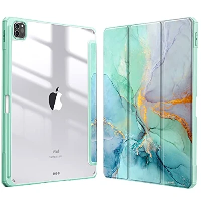 Afbeelding van Fintie Hoes voor iPad Pro 12.9 2021 (5e Generatie)/ 2020/2018 [Ingebouwde Penhouder] Schokbestendige Cover met Transparant Harde Schaal Terug Beschermhoes, (Z Smaragdgroen)