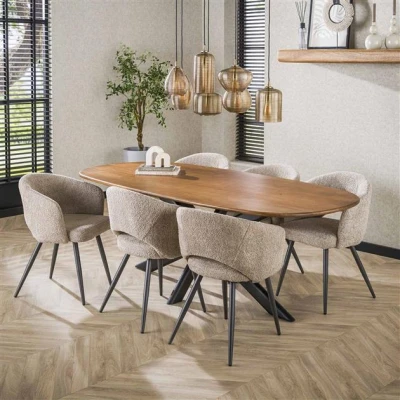 Afbeelding van Hoyz Collection Eetkamertafel 215cm Cliff Ovale Buis Massief Mango Zandkleur