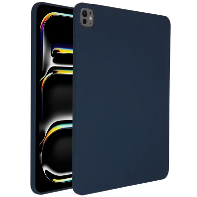 Afbeelding van iPad Pro 13 (2024) M4 Hoes: Accezz Liquid Silicone Backcover met penhouder Backcover,Softcase Donkerblauw Siliconen En TPU (zacht) Tablet