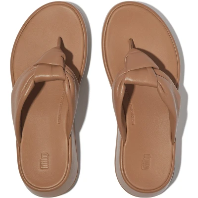 Afbeelding van FitFlop F Mode Knot Soft Leather Flatform Toe Post Sandals BRUIN Maat 40