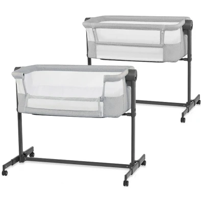 Afbeelding van Kinderkraft NESTEE UP2 Bijzetbed, Co sleeper 2 In 1, Aanschuifwieg voor Baby, Hoogte Verstelbaar Babybed, met Matras, Lichtgrijs