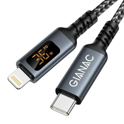 Afbeelding van USB C naar Lightning kabel met led display, 2 m, iPhone oplaadkabel 27 W, voor 14, 13, 12, 11, XS, XS Max, XR, X, 8, 8 Plus, 7, 7 6s, 6s 6, 6 iPad