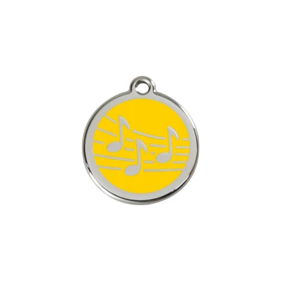 Afbeelding van Music Yellow roestvrijstalen hondenpenning small/klein dia. 2 cm RedDingo